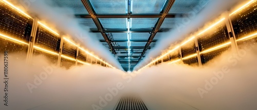 Futuristic Data Center  Servers  Mist  Technology  Cooling System  Network  Cloud Computin photo