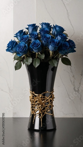 Blue rose bouquet in vase