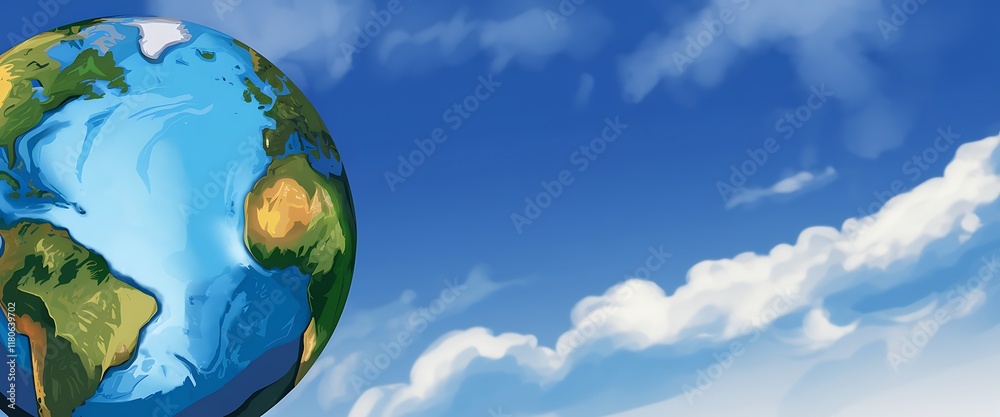 Planet Earth with Blue Sky and White Clouds Planet Earth with Blue Sky and White Clouds