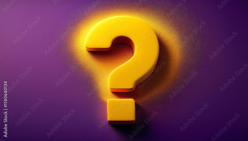 A bright yellow question mark on a purple background, surrounded by a glow, symbolizing inquiry and curiosity. A bright yellow question mark on a purple background, surrounded by a glow, symbolizing inquiry and curiosity.