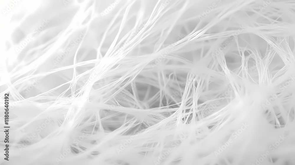 Obraz premium The close-up three-dimensional image of white plastic fibers, science and technology orientation. Snowwoven. Illustration