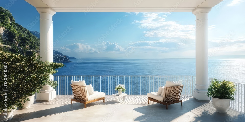 Fototapeta premium A beautiful terrace with ocean views.