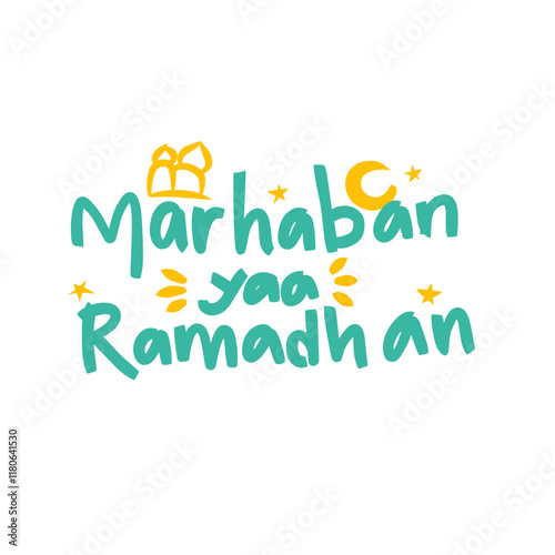 Cute handwritten design of the words marhaban yaa ramadan photo