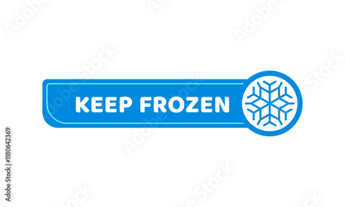 Blue frozen cold product icon, ice crystal label and badge with snowflake representing cold nature of product. Vector emblem or sticker for storage refrigerated chilled food items in the food industry