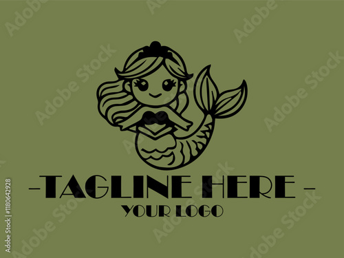 Crowned mermaid with flowing hair in a playful pose. Suitable for fantasy book covers, greeting cards, and mermaid themed designs, illustration vector