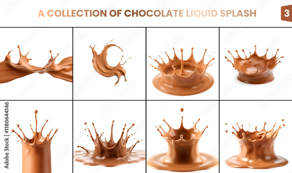 Chocolate Liquid Splashes: A Collection of Dynamic, Creamy Brown Splashes Chocolate Liquid Splashes: A Collection of Dynamic, Creamy Brown Splashes