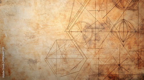 Digital Version of Euclid's Geometric Theories Illustrated with Geometric Shapes and Diagrams on a Vintage Textured Background for Educational Use