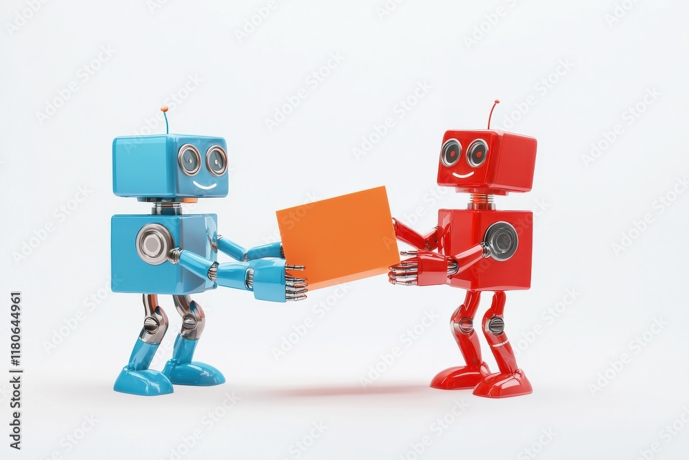 Blue and Red Robots Collaborate in Delivery and Automation. Blue and Red Robots Collaborate in Delivery and Automation.