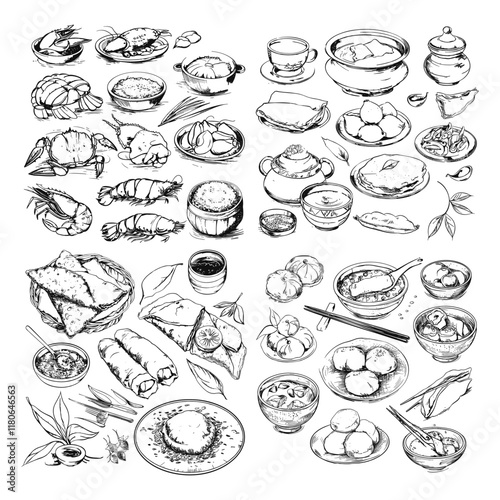 various cookies hand drawn engraving design vector template
