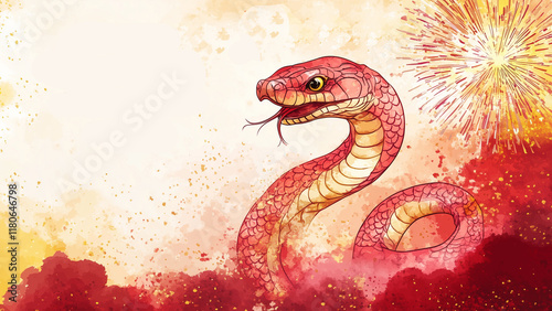 Chinese new year snake illustration background, Year of the Snake Design Painting Watercolor, Chinese New Year Banner photo