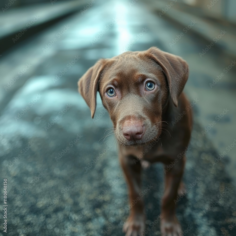 Adorable Chocolate Labrador Puppy Sad Eyes Close Up Adorable Chocolate Labrador Puppy Sad Eyes Close Up