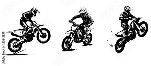 silhouettes of man riding on motocross vector design