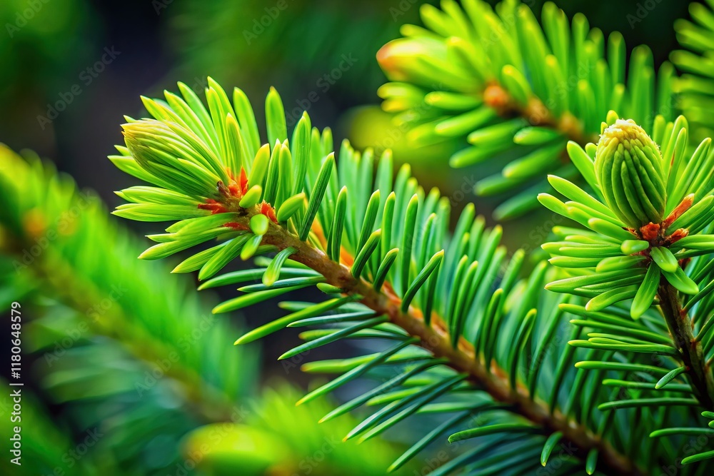 Lush Green Spruce Branch Close-Up: Vibrant Nature Photography Lush Green Spruce Branch Close-Up: Vibrant Nature Photography