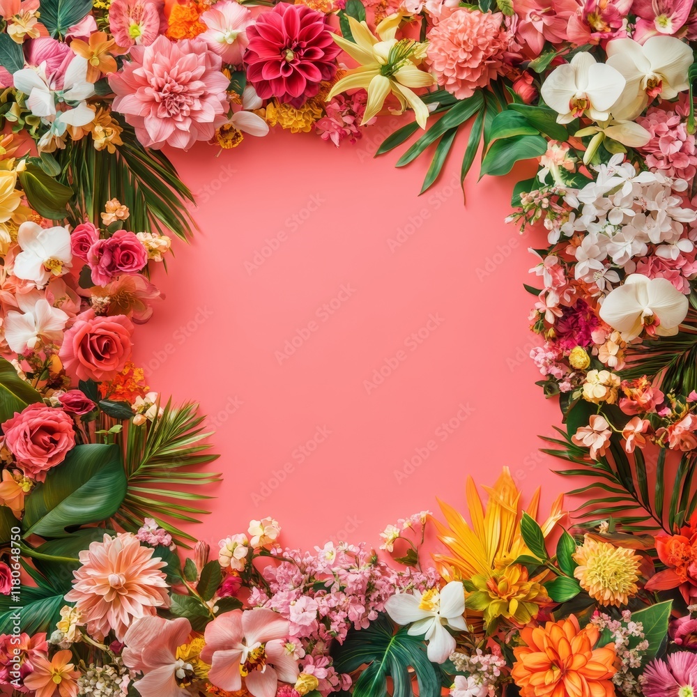 Fototapeta premium A border frame from vibrant and colorful floral background