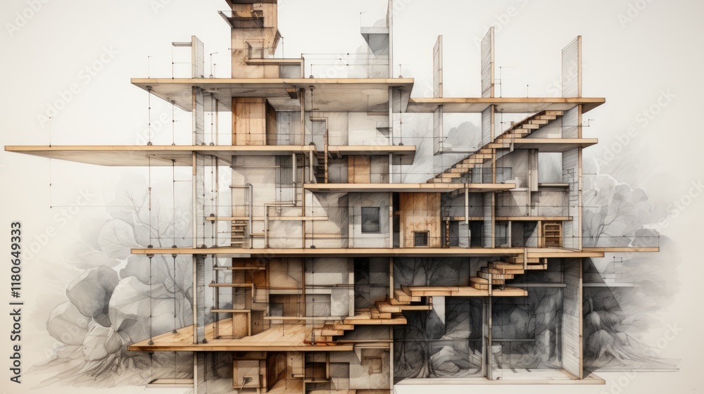 Fototapeta premium Architectural Design: Unveiling the Multi-Layered Structure