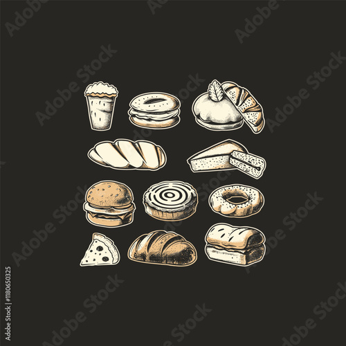 set of bread hand drawn design vector template