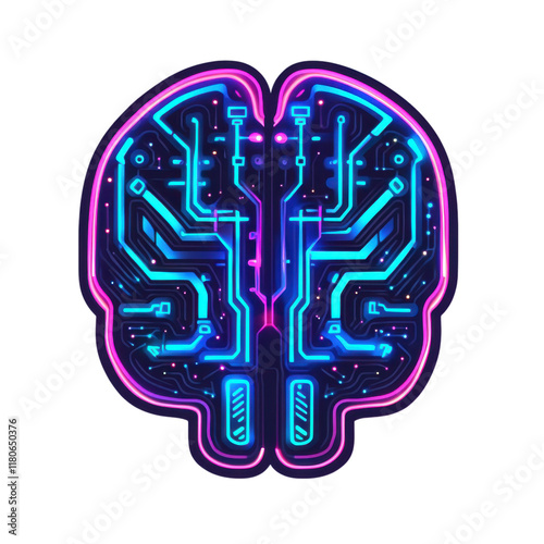 Abstract neon brain circuit design, artificial intelligence, futuristic technology concept.