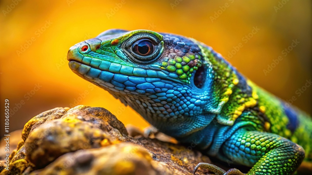 Fototapeta premium Macro Portrait: Tiny Lizard on Rough Stone - Detailed Reptile Texture