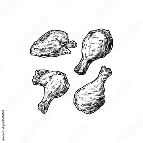 fried chicken hand drawn engraving design vector template