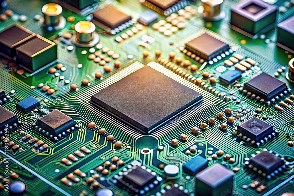 Minimalist Close-up of Electronic Circuit Board with SMD Components Minimalist Close-up of Electronic Circuit Board with SMD Components