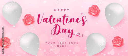 Happy Valentine's Day greeting with floral elements. Vector illustration