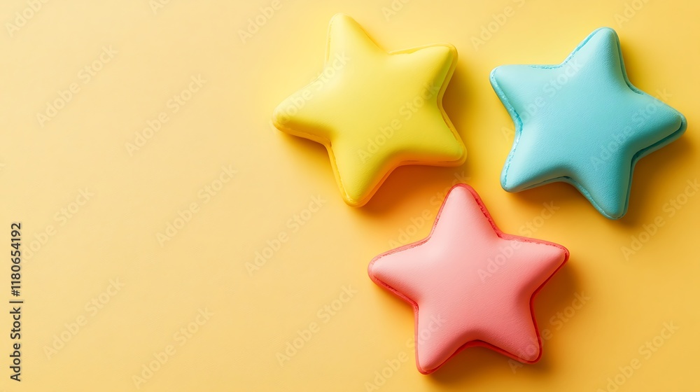Three Star Shaped Macarons On Yellow Background