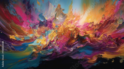 Wallpaper Mural A brilliant wave of color bursts across the canvas. Layers of liquid-like, glossy textures in neon pink, electric blue, and golden yellow flow together seamlessly, creating a sense of dynamic movement Torontodigital.ca
