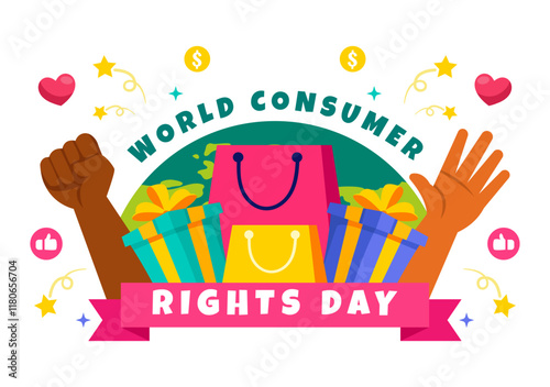 World Consumer Rights Day Vector Illustration on 15 March, Featuring Shopping Bags to Represent Consumer Rights Being Respected and Protected