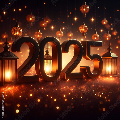 2025 Festive Lights for a New Year Countdown Bright Neon New Year 2025 Celebration Design Stunning 2025 New Year Fireworks and Starry Glow