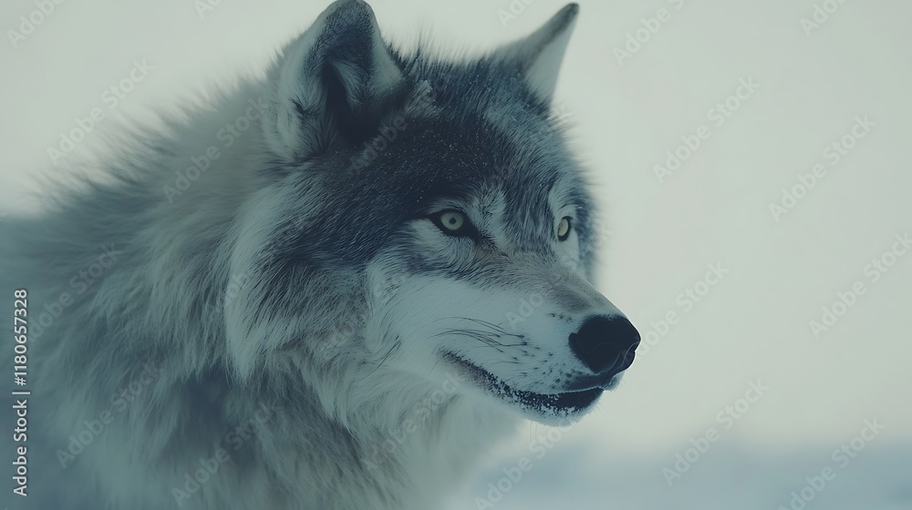 Fototapeta premium The silhouette of a howling wolf under the winter moonlight, enhanced by a soft blur bokeh background, captures nature’s raw essence.