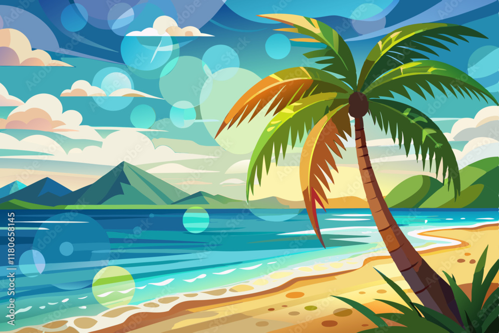 Fototapeta premium Exotic Beach Illustration Perfect for Summer-Themed Designs