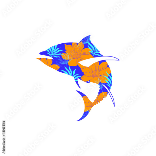 Flower Inside Tuna Fish Silhouette Vector Design