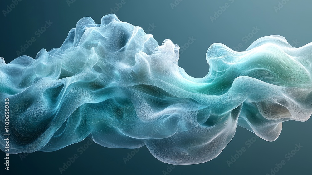Fototapeta premium Ethereal Flowing Waves of Soft Turquoise and White Fabric in Abstract Artistic Style