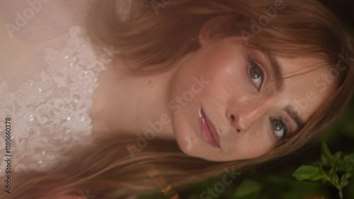 Portrait of a young beautiful woman with blue eyes.
