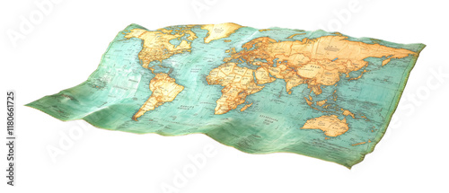 Foldable Travel Map for Explorers Isolated on White Background