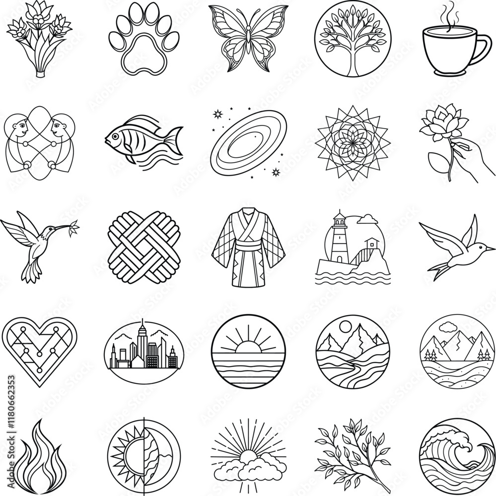 Line Art Icons Nature, Animals, Objects, and Symbols Line Art Icons Nature, Animals, Objects, and Symbols