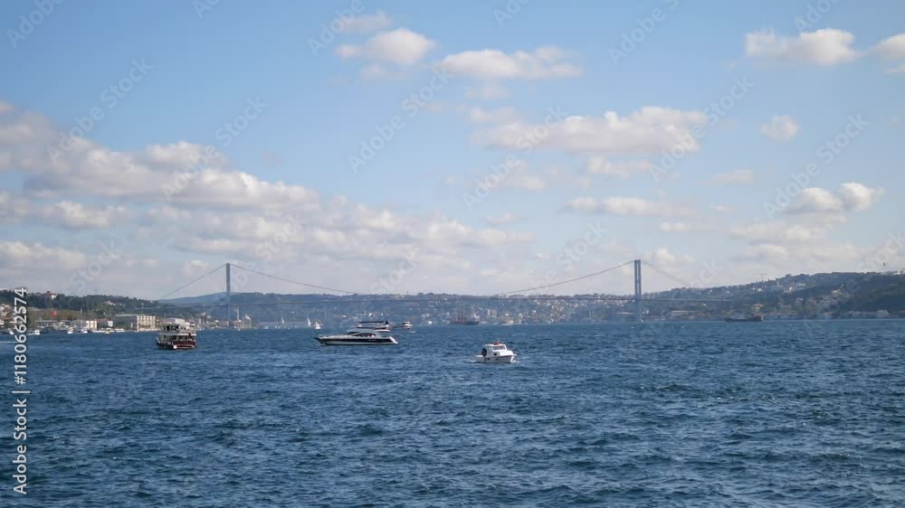 Stunning view of Istanbuls Bosphorus with bridges and boats on water Stunning view of Istanbuls Bosphorus with bridges and boats on water