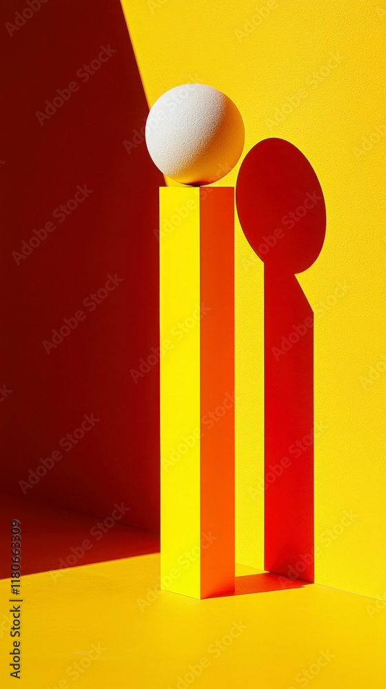 Abstract Yellow and Red Geometric Composition with White Sphere Abstract Yellow and Red Geometric Composition with White Sphere