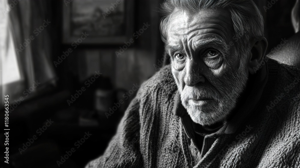Fototapeta premium Contemplative Portrait of an Elderly Man