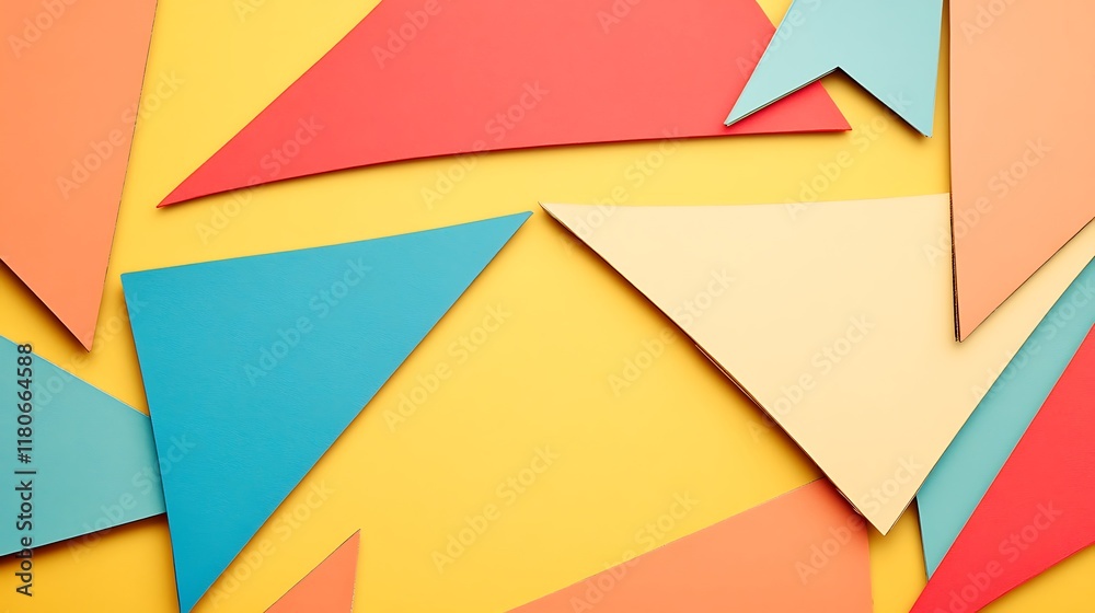 Abstract Colorful Triangles Arranged on Yellow Background Abstract Colorful Triangles Arranged on Yellow Background