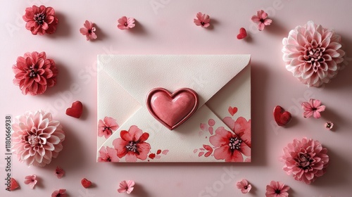 Hand-Painted Envelope with Heart Shape and Floral Decor