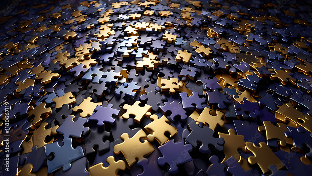 Obraz premium A dynamic abstract background of puzzle pieces breaking apart and reforming in a chaotic yet harmonious dance.