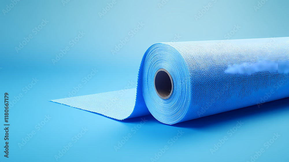 A blue roll of non-woven fabric on a blue background. Snowwoven. Illustration A blue roll of non-woven fabric on a blue background. Snowwoven. Illustration