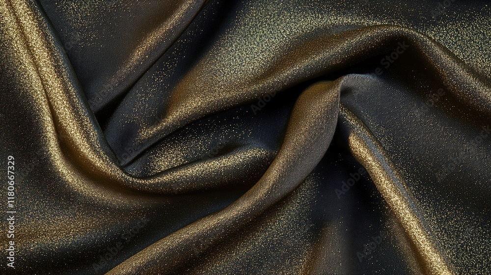 Fototapeta premium Black Dark Old Antique Gold Golden Brass Mustard Brown Color Abstract Background with Silk Satin Fabric. Rich Elegant Luxury Chic Royal Glitter Metallic Drapery Wave Liquid Festive Design.