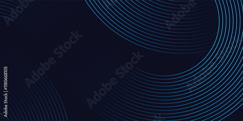 Blue abstract background with glowing circles. Swirl circular lines pattern. Geometric spiral.