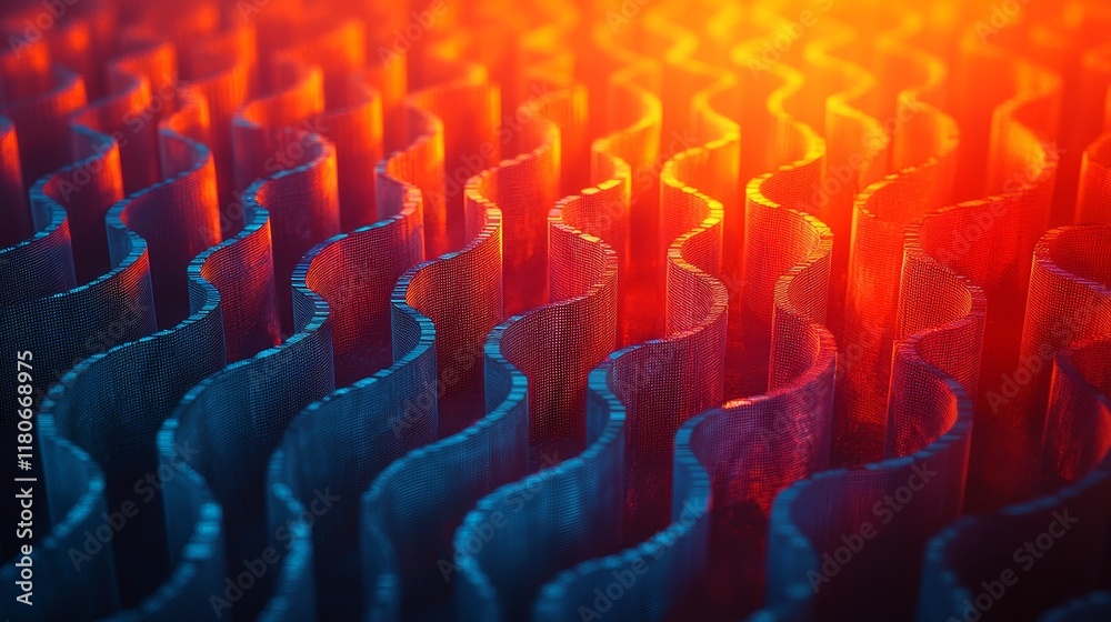 Obraz premium Abstract Macro Texture of Wavy Metal Surface with Gradient Color Pattern in Warm Tones