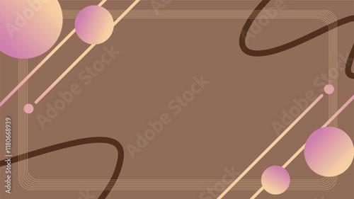 Mocha Mousse Background with Pink Gradient Decoration and Curve Lines