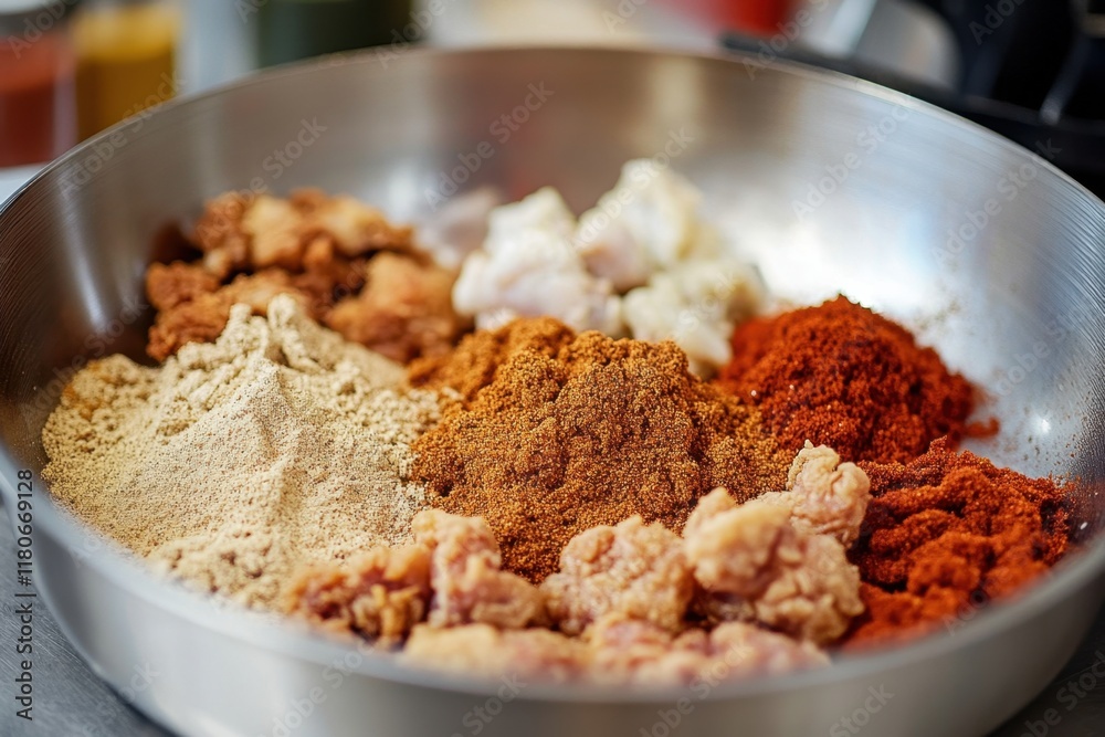 Seasoned Chicken Pieces And Spices In A Bowl Seasoned Chicken Pieces And Spices In A Bowl