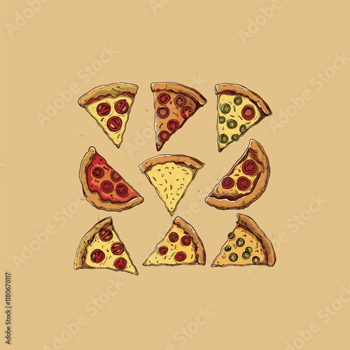 Pizza hand drawn engraving design vector template illustration