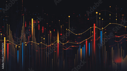 Obraz na płótnie Abstract black background with Colorful charts and graphs with statistics to innovative analyze business potential and forecast future development of companies growth. w salonie